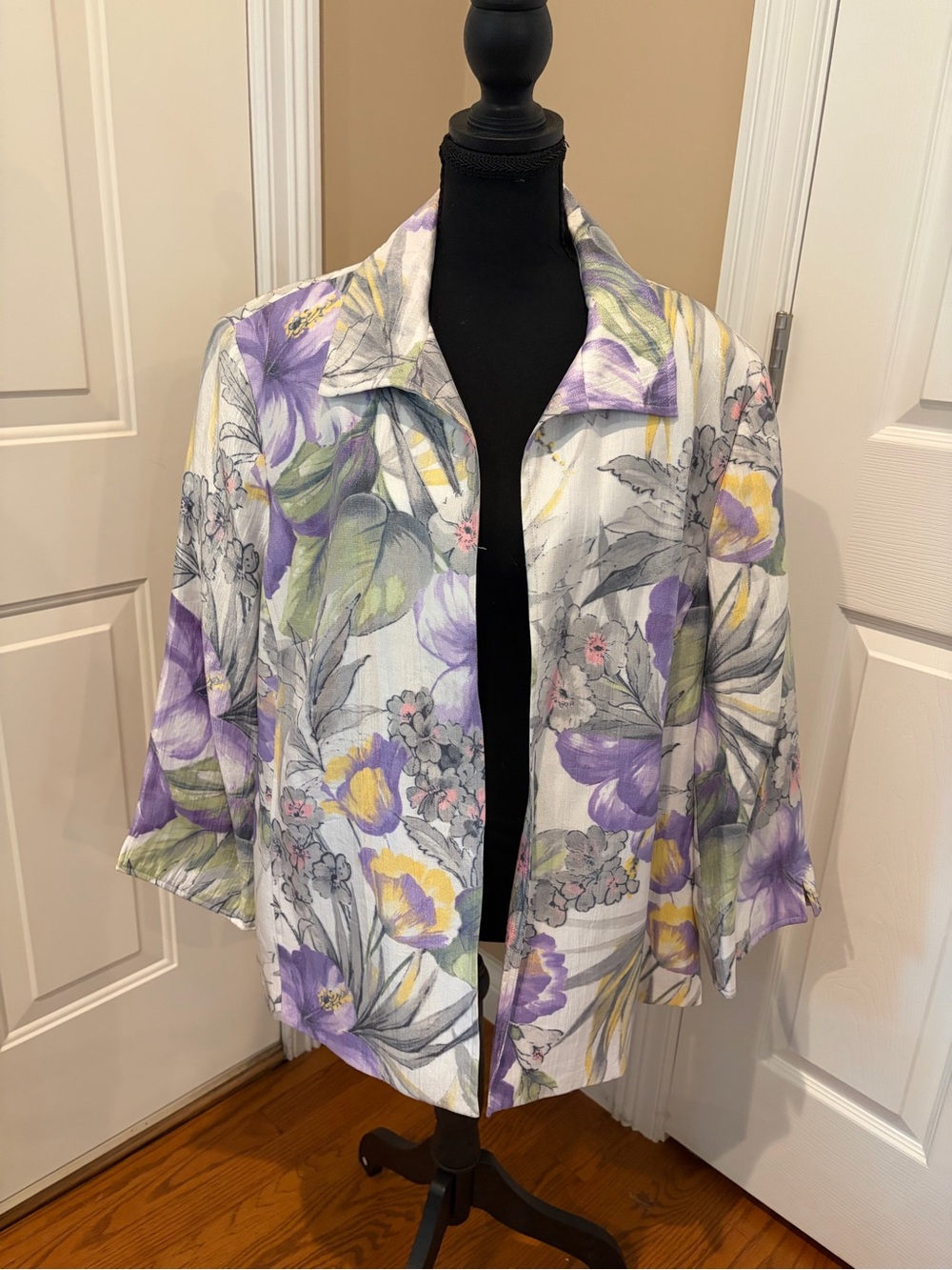 Alfred Dunner Floral Jacket in Purple, Yellow & White